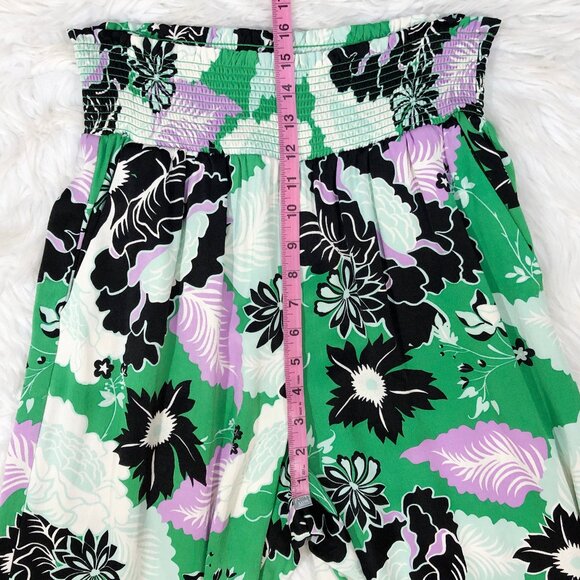 ANTHRO Maeve The Saria Smocked Tropical Floral Wide-Leg Pants Lavender/Green M - Picture 8 of 14